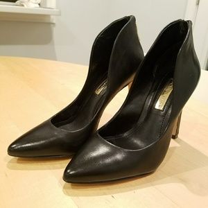 BCBGeneration black leather zipper heel pumps